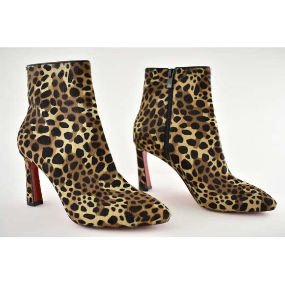 Christian Louboutin So Eleonor 85 Black Brown Leopard Pony Ankle Heel Boot 37.5 - Picture 4 of 11